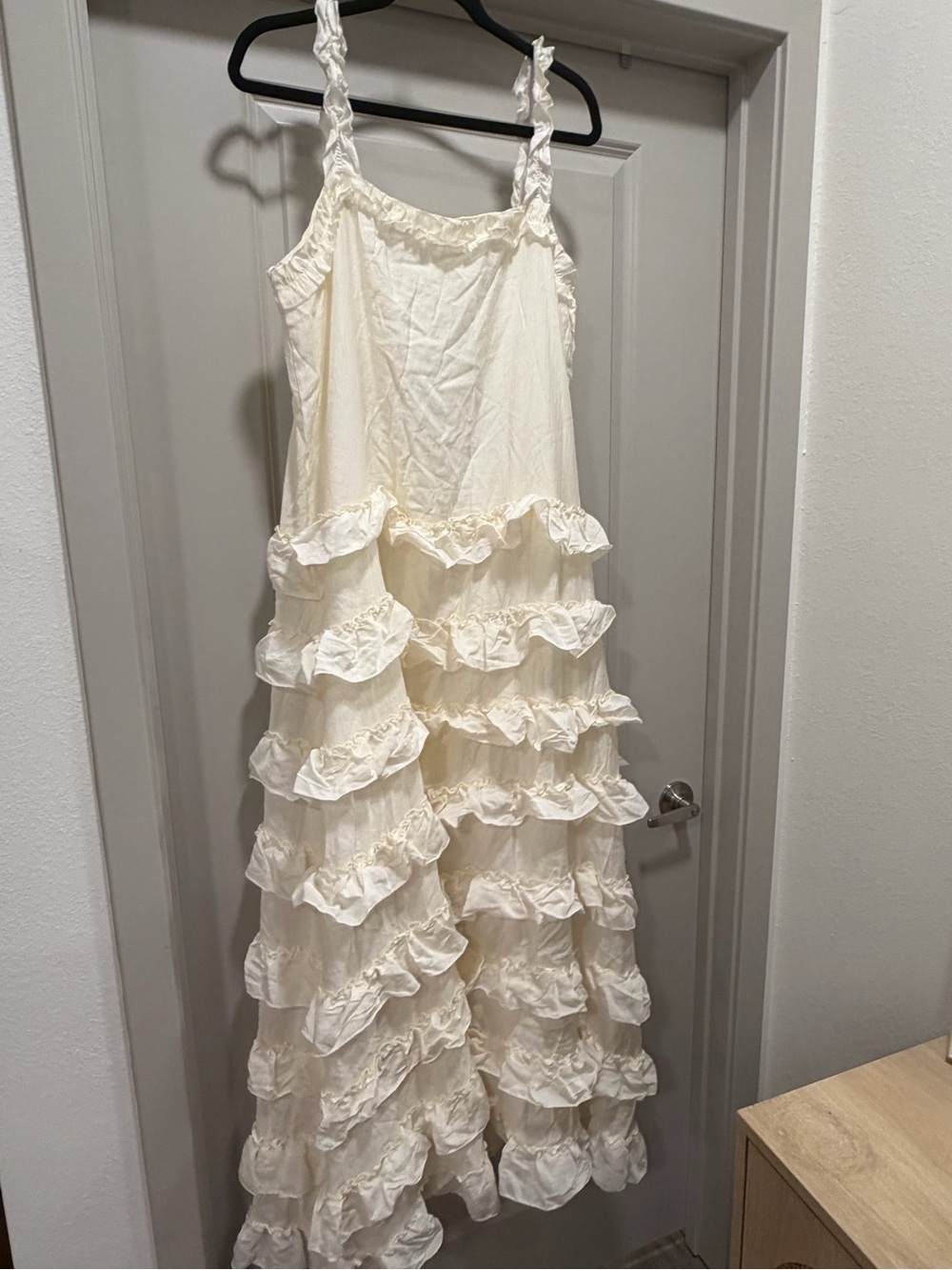 Vintage Women’s Cream Ruffle Tiered Maxi Dress